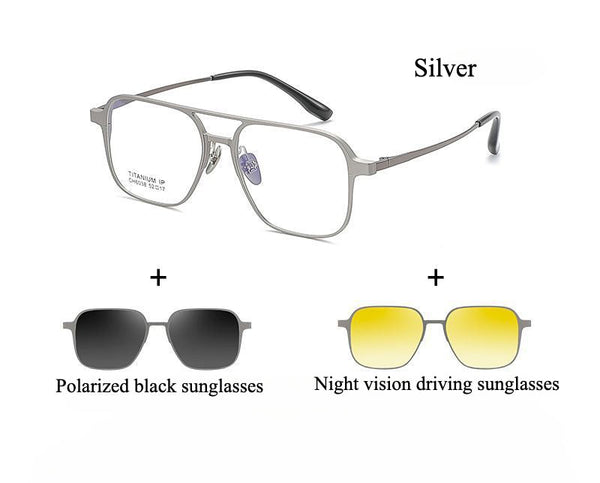 4-in-1 Titanium Glasses Frame With Magnetic Sunglasses Clips