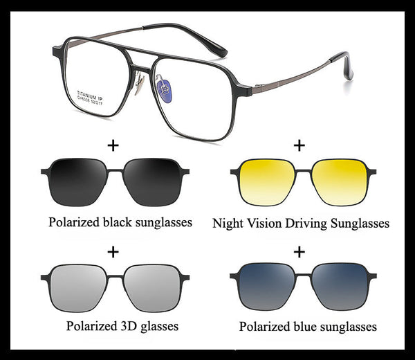 4-in-1 Titanium Glasses Frame With Magnetic Sunglasses Clips