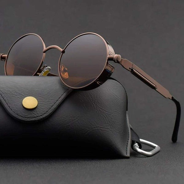 steampunk goggles sunglasses Men's Classic Gothic Steampunk Sunglasses Polarized Brand Designer Vintage Round Metal Frame UV400 Eyewear High Quality, BRONZE