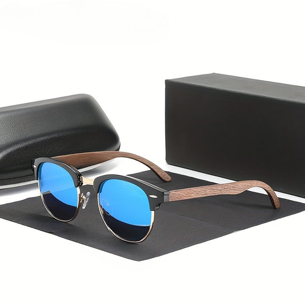 JOLLYNOVA Handmade Black Walnut Fashion Glasses Polarizing Protective Half-frame Retro Glasses for Men And Women