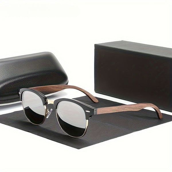 JOLLYNOVA Handmade Black Walnut Fashion Glasses Polarizing Protective Half-frame Retro Glasses for Men And Women