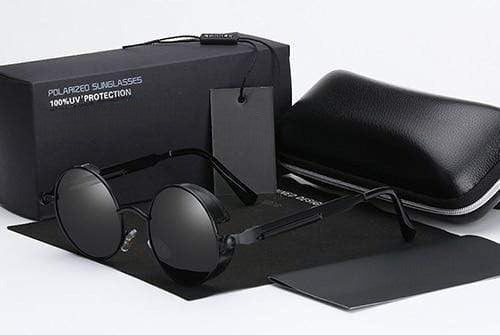 Men's Retro Round Metal HD Polarized Punk Steampunk Sunglasses