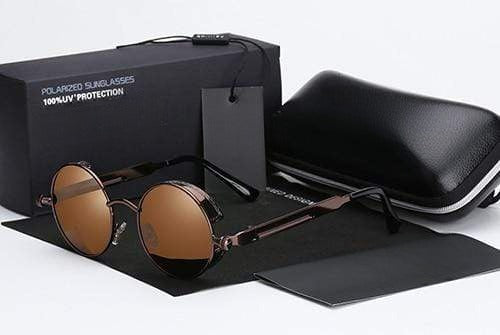 Men's Retro Round Metal HD Polarized Punk Steampunk Sunglasses