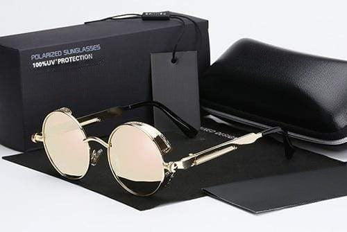 Men's Retro Round Metal HD Polarized Punk Steampunk Sunglasses