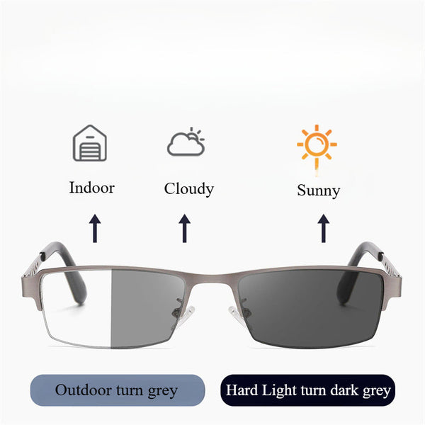 Metal half-frame of multi-focus anti-blue light color-changing reading glasses