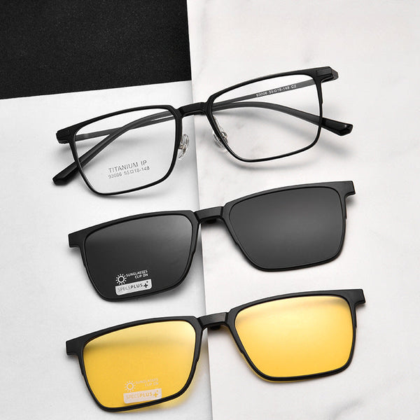 3-in-1 Titanium Glasses Frame With Magnetic Sunglasses Clips