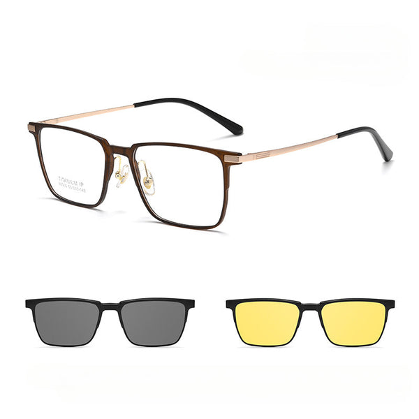 3-in-1 Titanium Glasses Frame With Magnetic Sunglasses Clips
