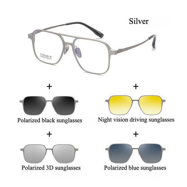 4-in-1 Titanium Glasses Frame With Magnetic Sunglasses Clips