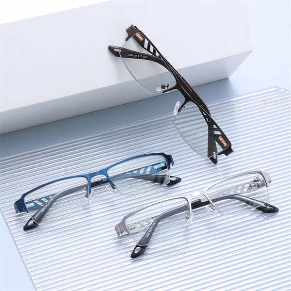 Metal half-frame of multi-focus anti-blue light color-changing reading glasses