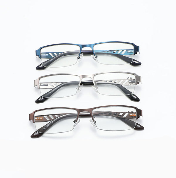 Metal half-frame of multi-focus anti-blue light color-changing reading glasses