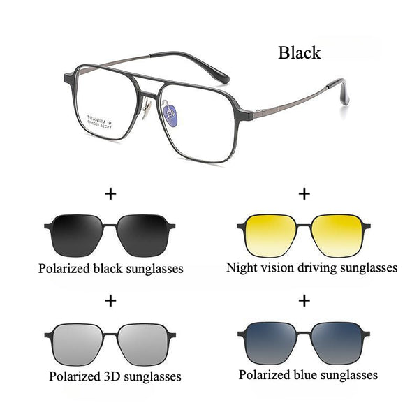 4-in-1 Titanium Glasses Frame With Magnetic Sunglasses Clips