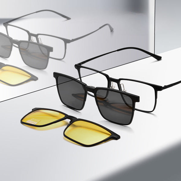 3-in-1 Titanium Glasses Frame With Magnetic Sunglasses Clips