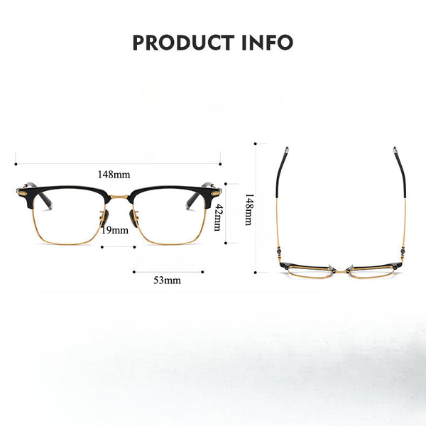 Pirro Browline Titanium Rectangle Glasses Frame