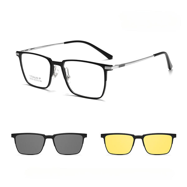 3-in-1 Titanium Glasses Frame With Magnetic Sunglasses Clips