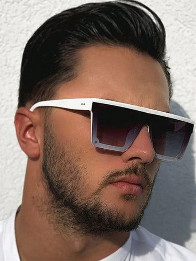 1pc Men's White Plastic Flat Top Sunglasses, Holiday & Ins Style & Fashionable, Daily Sun Protection