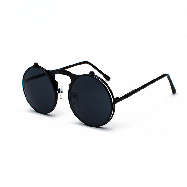 Vintage Steampunk Flip Sunglasses Retro Round Metal Frame Sun Glasses for Men Women Brand Designer Circle Glasses