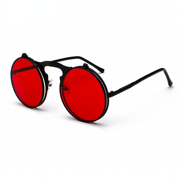 Vintage Steampunk Flip Sunglasses Retro Round Metal Frame Sun Glasses for Men Women Brand Designer Circle Glasses
