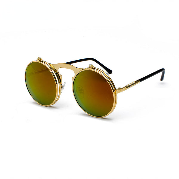 Vintage Steampunk Flip Sunglasses Retro Round Metal Frame Sun Glasses for Men Women Brand Designer Circle Glasses