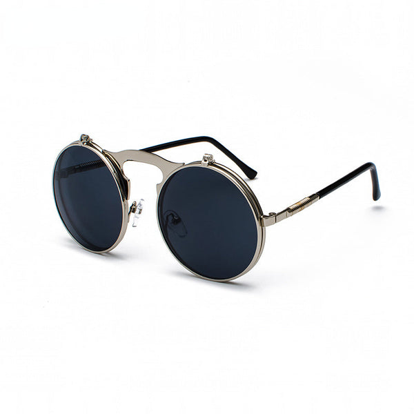 Vintage Steampunk Flip Sunglasses Retro Round Metal Frame Sun Glasses for Men Women Brand Designer Circle Glasses