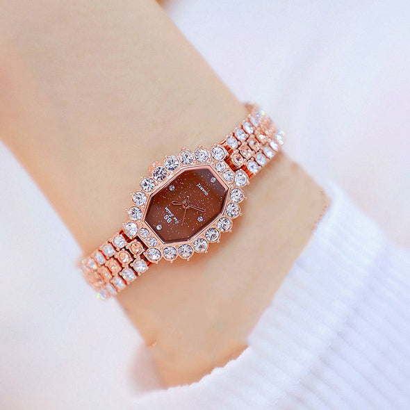 Diamond Watch Luxury Brand Rhinestone Elegant Green Dress Wrist Watches (with a ins Bracelet as gift)