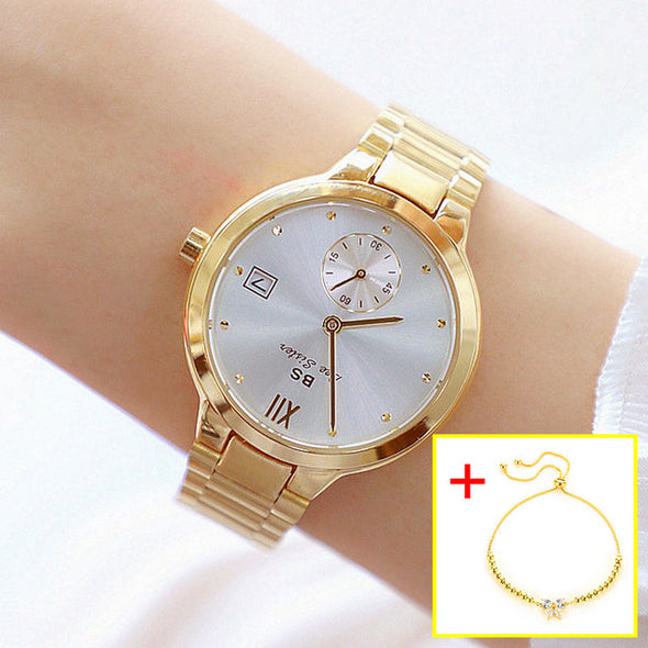 Famous Brand Unique Stainless Steel Waterproof Gold Wrist Watches (with a ins Bracelet as gift)