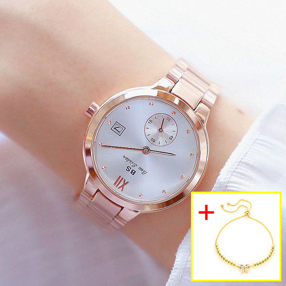 Famous Brand Unique Stainless Steel Waterproof Gold Wrist Watches (with a ins Bracelet as gift)