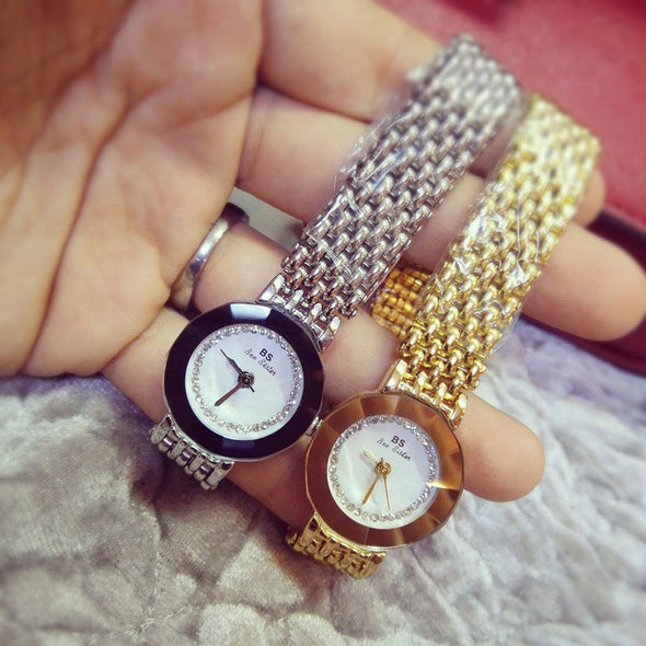 New Fashion Quartz Wrist Watches Gold Diamond Crystal Watch (with a ins Bracelet as gift)