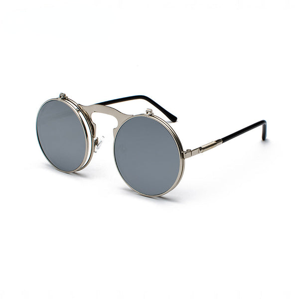 Vintage Steampunk Flip Sunglasses Retro Round Metal Frame Sun Glasses for Men Women Brand Designer Circle Glasses