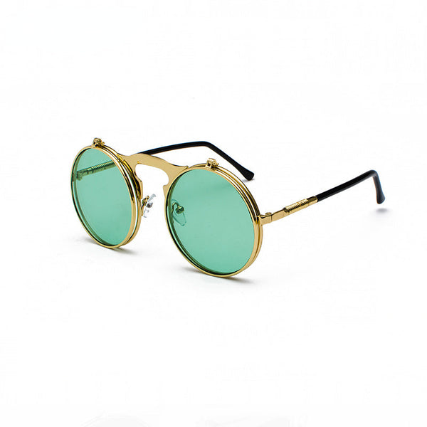 Vintage Steampunk Flip Sunglasses Retro Round Metal Frame Sun Glasses for Men Women Brand Designer Circle Glasses