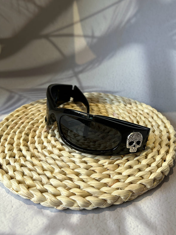 1pc Men's Original Hip-Hop Retro Small Skull Head West Coast Chicalo Style Dark School Gothic Trendy Punk Paisley Western Cowboy Neutral Hard Core Small Frame Cool 's Decorative Sunglasses (Includes Eyeglass Rope And Eyeglass Box)
