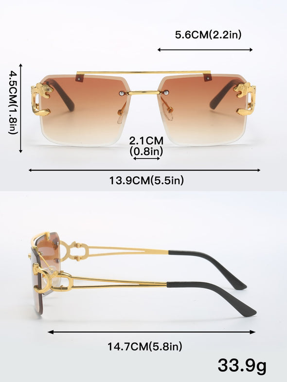 2pairs Men Top Bar Square Lens Rimless Fashionable Sunglasses For Summer