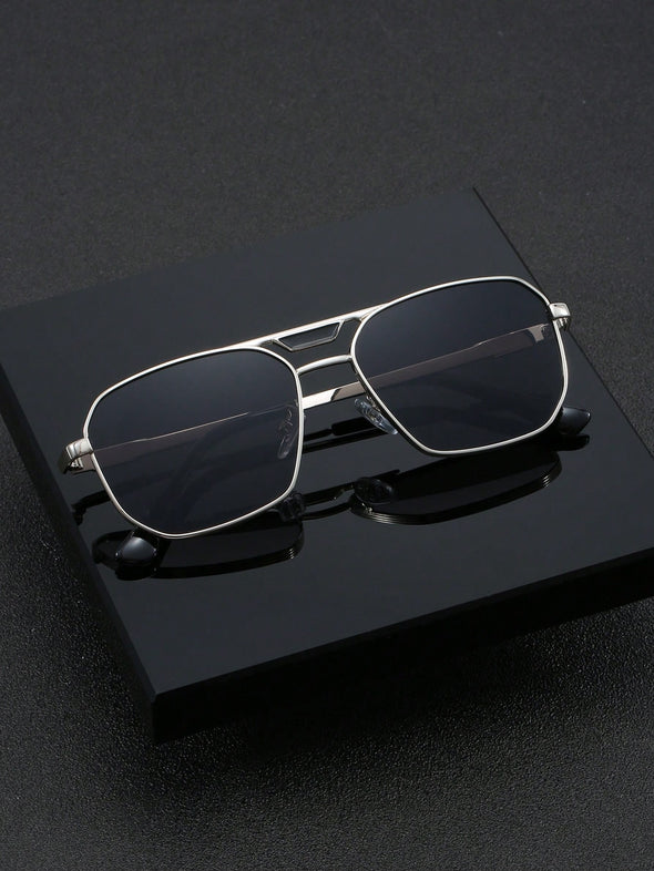 1pair Men's Gray Top Bar Metal Frame Stylish Fashion Sunglasses Suitable For Outdoor Sun Protection