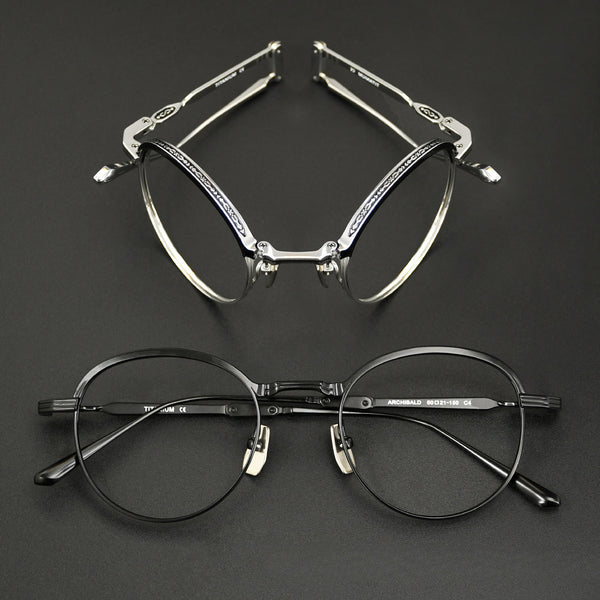 Ngo Vintage Round Titanium Foldable Eyeglasses Frame