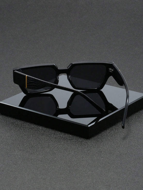 1pc Men's Black Plastic Polygonal Frame Cool Korean Ins Style Trendy Sunglasses Suitable For Outdoor Sun Protection