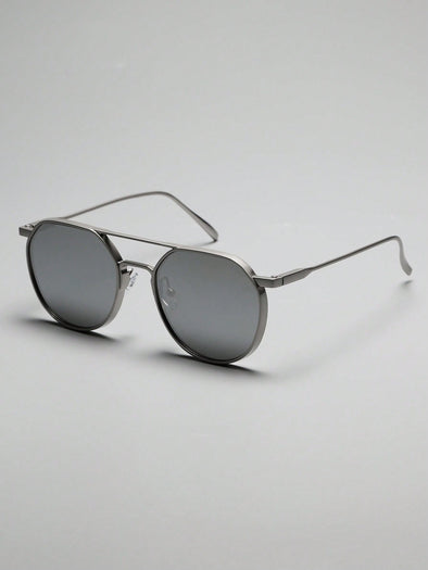 1pc Men's Metal Aviator Frame Casual Sunglasses With Decorative Brow Bar