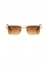 1pc Square Frame & Small Frame & Double Beam Metallic Sunglasses, Personality, Sunshade