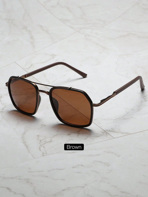 1pair Unisex Metal Polarized Square Decorative Casual Fashion Sunglasses