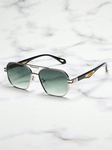 1pair Men's Square Shape Hollow Out Design Metal Frame Sunglasses