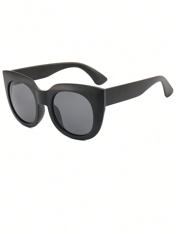 1pc Trendy Round Cat Eye Oversized Sunglasses, Fashionable Sun Protection Eyewear, Street Snap Vintage Thick Frame Sunglasses