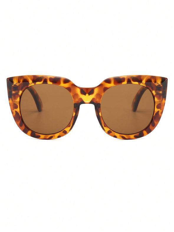1pc Trendy Round Cat Eye Oversized Sunglasses, Fashionable Sun Protection Eyewear, Street Snap Vintage Thick Frame Sunglasses