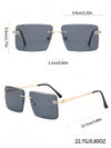 1pc Men's Metal Geometric Frame Rimless Cut Edge Sunglasses With Uv Protection For Daily Business, Beach Traveling And Cycling