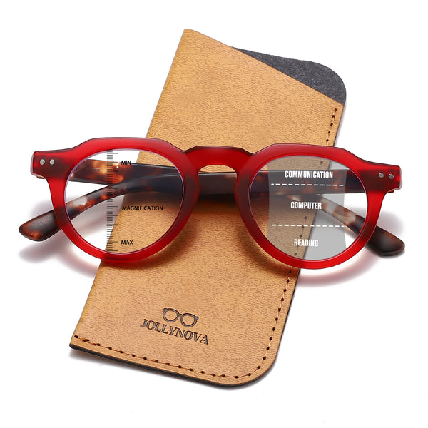 Men's Retro Round Anti-Blue Light Progressive Multi-focus Reading Glasses