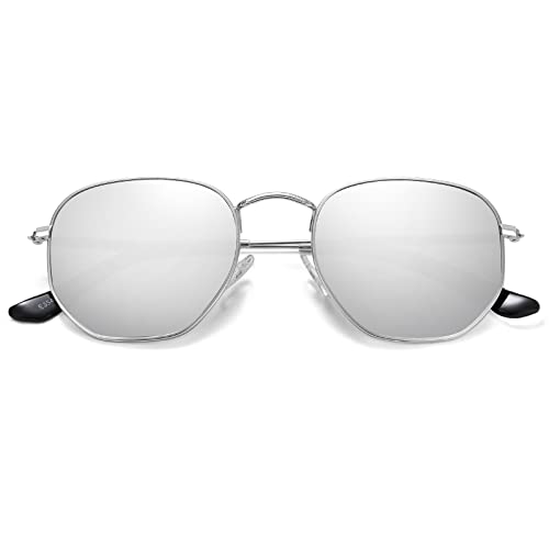 JOLLYNOVA Polarized Hexagon Sunglasses for Women Men Polygon Square Sun Glasses UV400 Protection Metal Frame