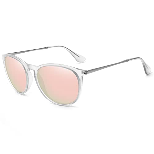 WOWSUN Polarized Sunglasses for Women Vintage Retro Round Mirrored Lens