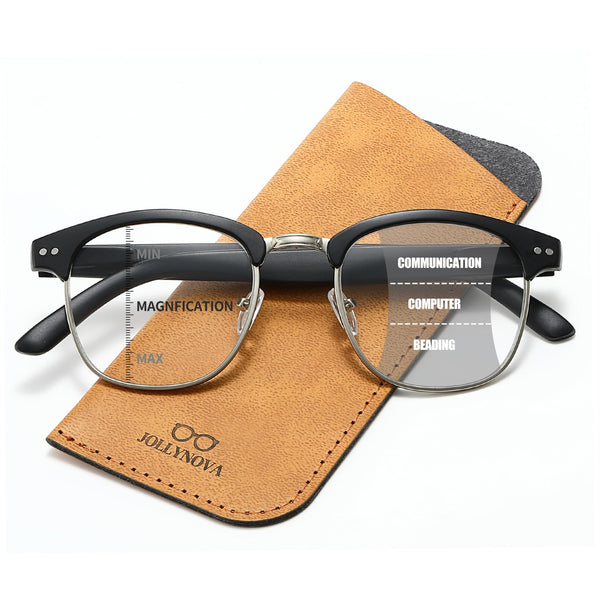 Anti-Blue Light Men's Retro Browline Progressive Multi-focus Reading Glasses