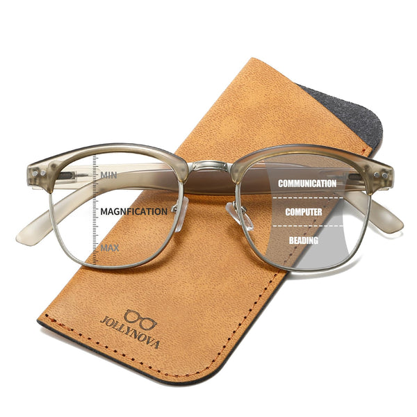 Anti-Blue Light Men's Retro Browline Progressive Multi-focus Reading Glasses