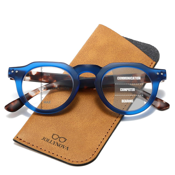 Men's Retro Round Anti-Blue Light Progressive Multi-focus Reading Glasses