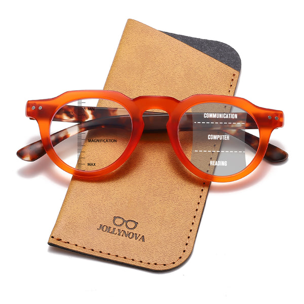 Men's Retro Round Anti-Blue Light Progressive Multi-focus Reading Glasses