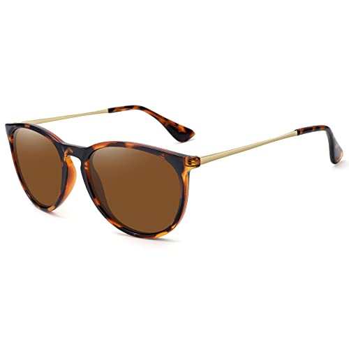WOWSUN Polarized Sunglasses for Women Vintage Retro Round Mirrored Lens