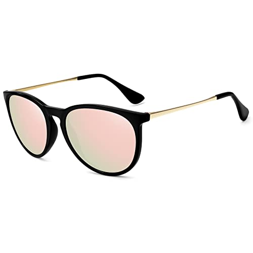 WOWSUN Polarized Sunglasses for Women Vintage Retro Round Mirrored Lens